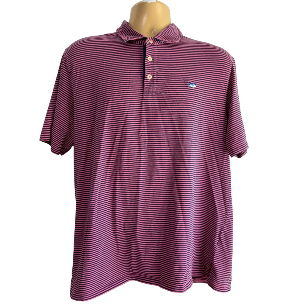 Southern Tide The Skipjack Polo Mens Large Pink Navy Striped Pima Cotton Classic